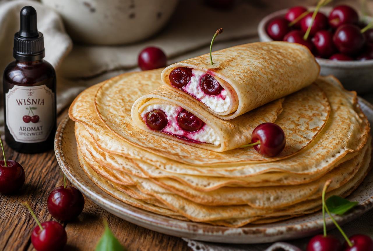 Przepis na ciasto na naleśniki + farsz serowy z aromatem wiśni